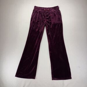 Green Tea Velour Pants Womens Size L Burgundy Flare Track Y2K Mob Wife Glam